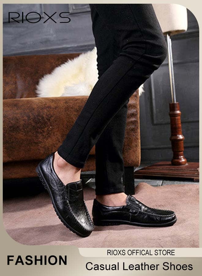 RIOXS Mens Business Formal Shoes, Faux Leather Shoes, Round Toe Fashion Oxford Flat Shoes, Slip-on Loafers Shoes For Work And Daily Wear, Casual Penny Loafers For Men, Comfy Lightweight Driving Flats, Black Leather Shoes For Business, Gift For Daddy Grandfather Boyfriend Husband - Image 2